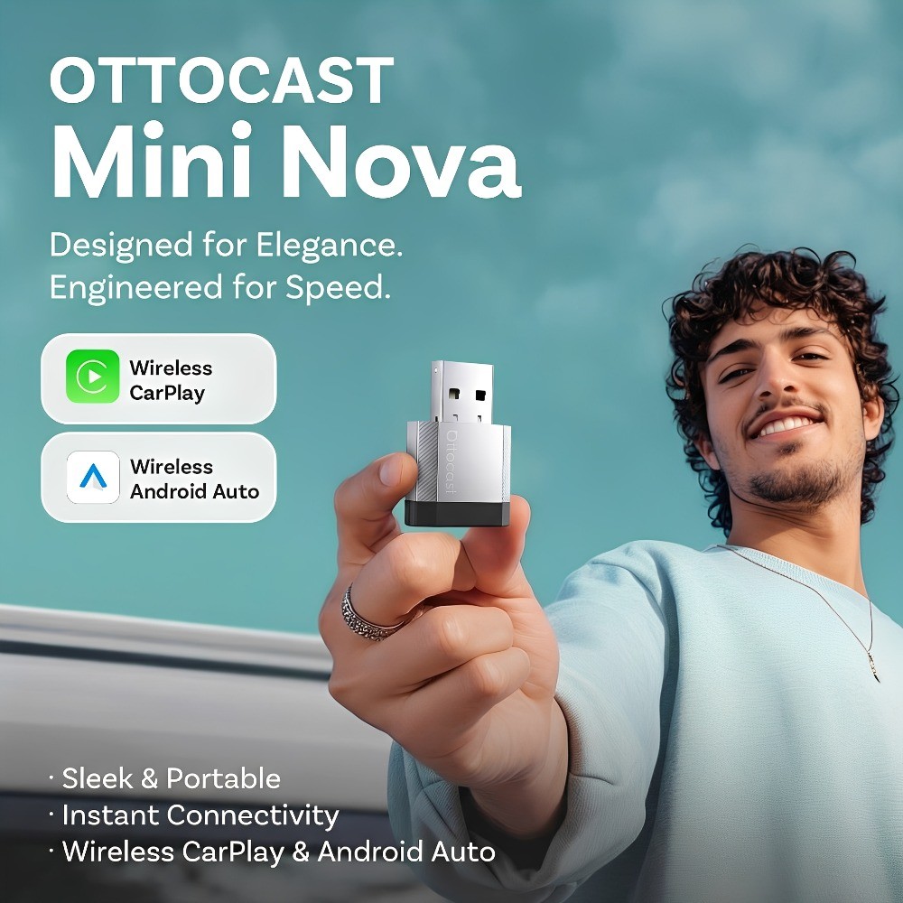 2026 ใหม่ OTTOCAST 2 in 1 MINI NOVA แบบมีสายไร้สาย CarPlay Android อะแดปเตอร์อัตโนมัติ Plug and Play รถอุปกรณ์เสริม