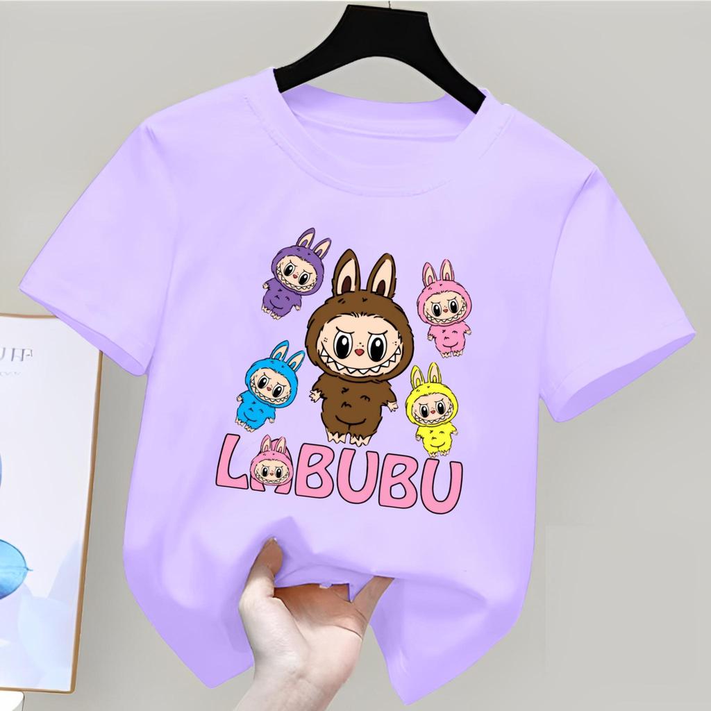 สีสำหรับเด็ก ลาบูบู ดีไซน์ ผ้าคอตตอน พิมพ์DTF สีขาว สีเสื้อ