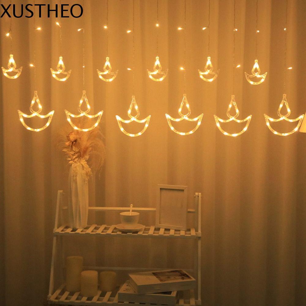XUSTHEO Diwali Light, ปลั๊ก USB รูปหัวใจผ้าม่าน, คริสต์มาส Happy Diwali Brilliant Night String ไฟตกแ