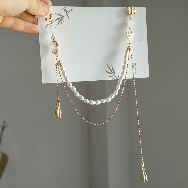 เสื้อคาร์ดิแกนแบบจีนโบราณพร้อมเข็มกลัดเพิร์ลและอุปกรณ์เสริมสำหรับความสง่างามของHanfu JTI4