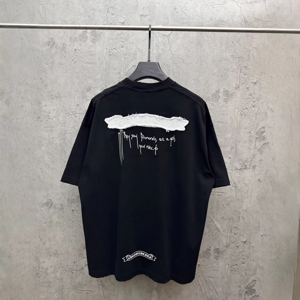 4V73 Chrome Hearts Summer Washed Patch Embroidered Couple Style Short Sleeve T Shirt