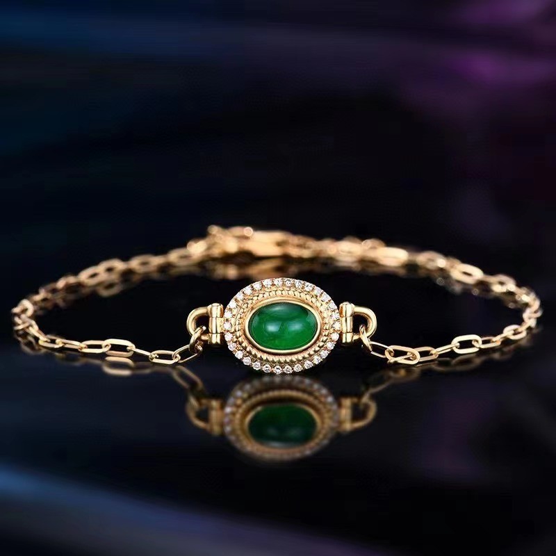 Retro Girly Style 0.7 ct18K Gold Diamond Zambia สร้อยข้อมือมรกตธรรมชาติสร้อยข้อมือประณีตขนาดเล็ก