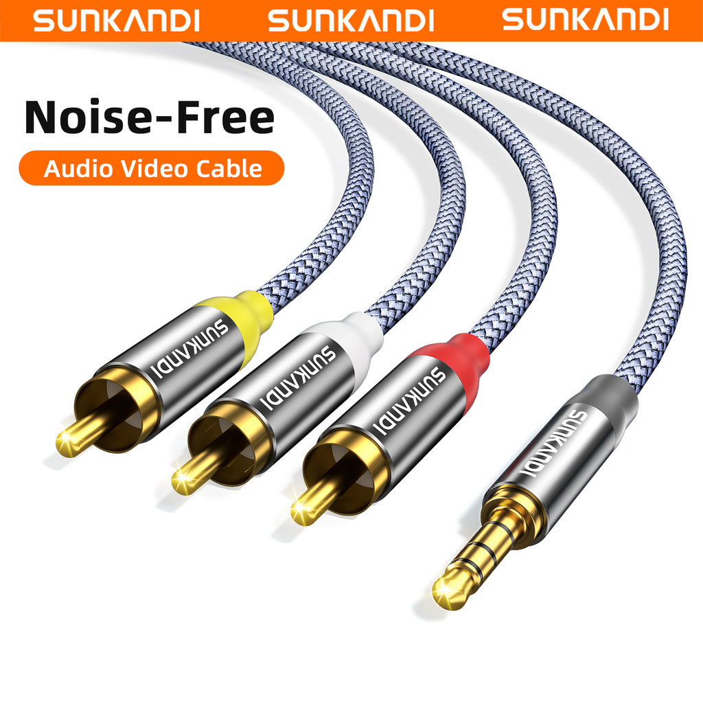 SUNKANDI AUX 3.5 มม.ถึง 3RCA สาย AV สําหรับทีวีโปรเจคเตอร์ Home Audio/วิดีโอ Live performance