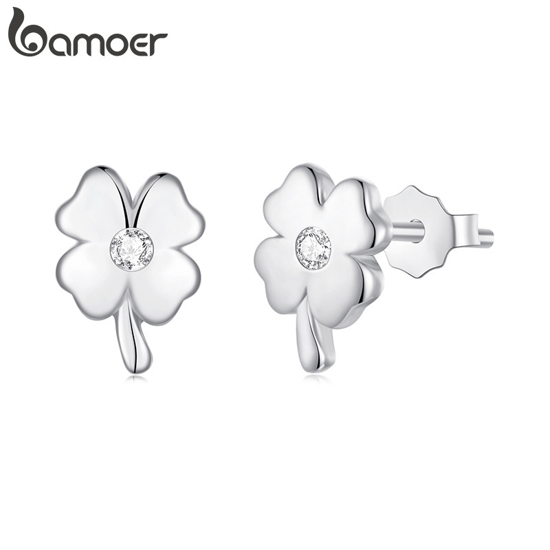 Bamoer ต่างหูโคลเวอร์สี่ใบสไตล์เรียบง่าย สำหรับผู้หญิง