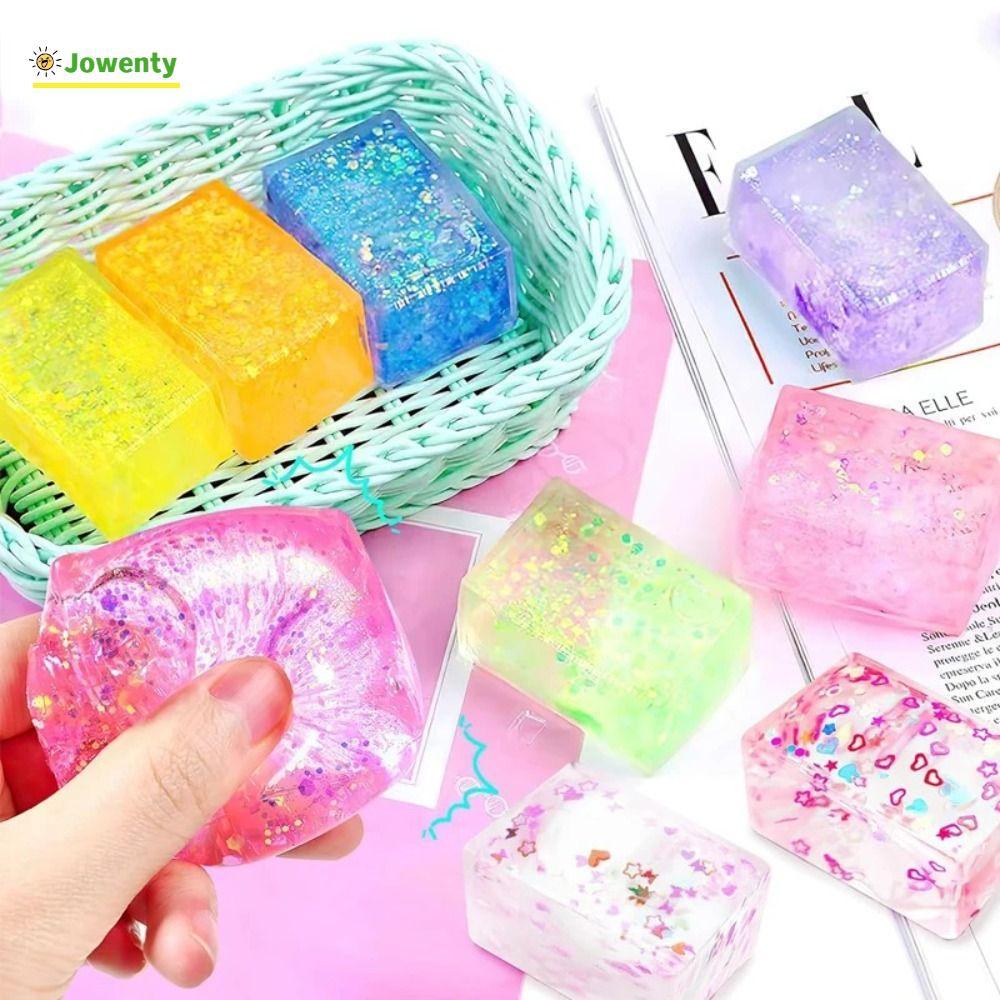 JOWENTY Glitter Squishy Cube, Slow Rise Malt Sugar Gel Ice Cube, Creative Decompression Soft Texture