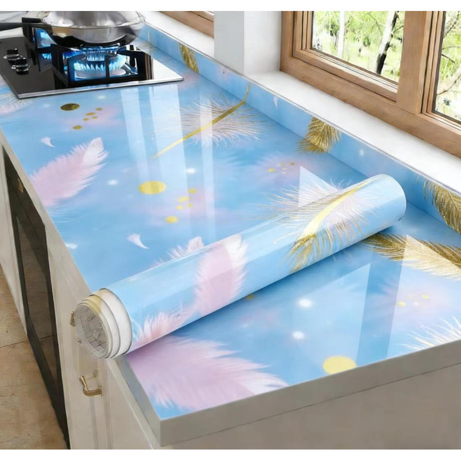 กันน้ำและกันน้ำมันสติกเกอร์วอลล์เปเปอร์ลายหินอ่อน ติดตั้งง่าย  60*500 ซม. สำหรับตกแต่งผนังห้องน้ำและห้องครัวมี