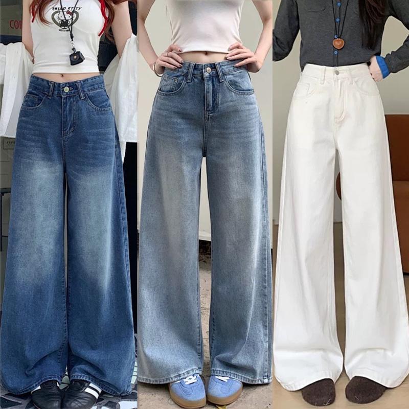 Yoka ไซซ์ S-3XL กางเกงยีนส์ สไตล์เกาหลี แนววินเทจ เท้ากว้าง สวยๆเก๋ๆ Clothing Jean Lady ผู้หญิง
