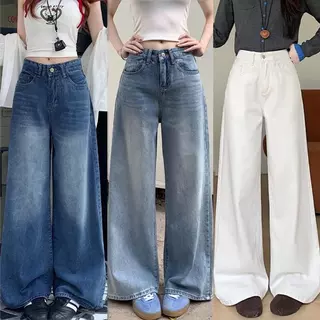 Yoka ไซซ์ S-3XL กางเกงยีนส์ สไตล์เกาหลี แนววินเทจ เท้ากว้าง สวยๆเก๋ๆ Clothing Jean Lady ผู้หญิง