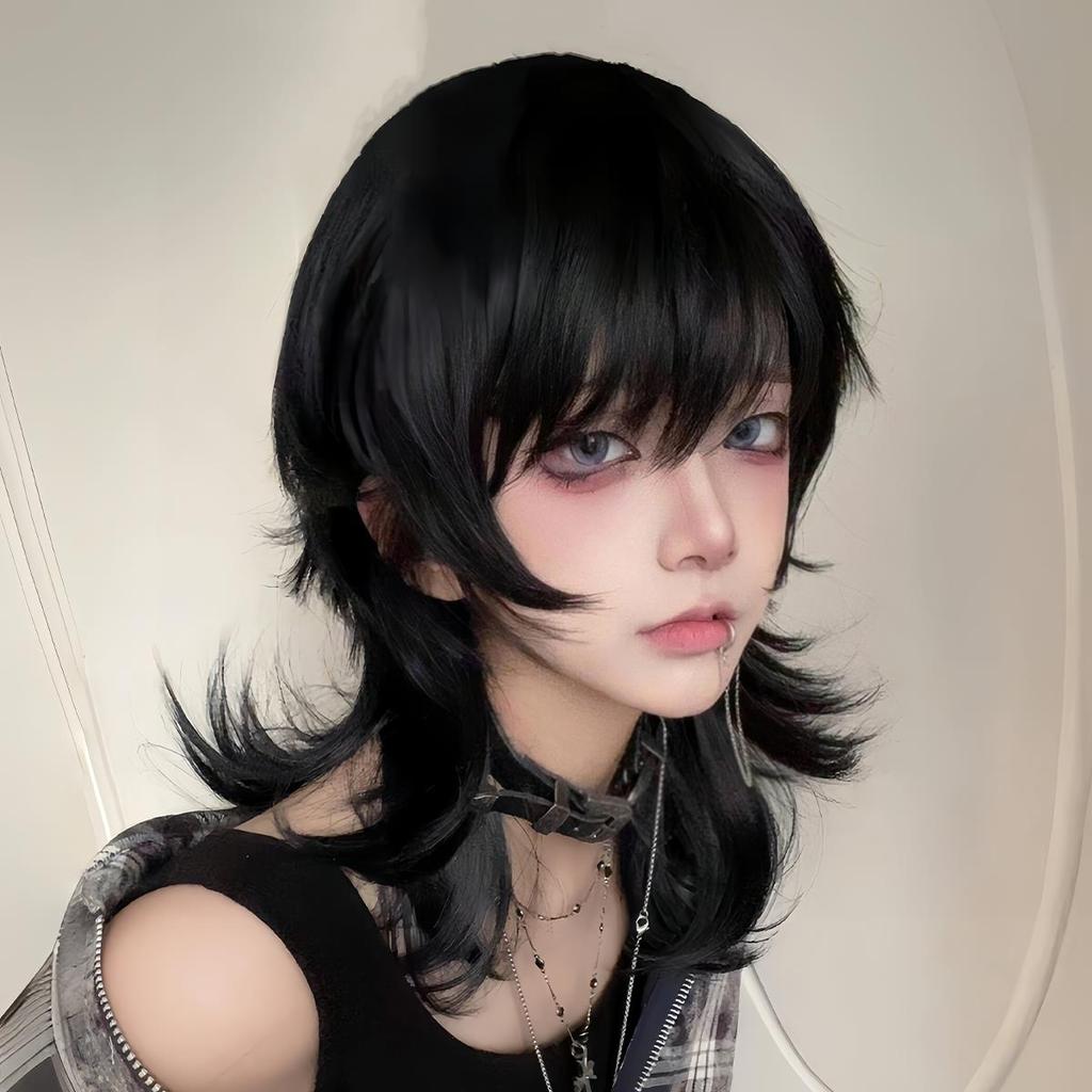 ✤Y2k ผมปลอมผู้ชายสไตล์ฮิจิมิความยาวกลางMullet Head Westernญี่ปุ่นCosหมาป่าหางYabiหมวกวัฒนธรรม♜