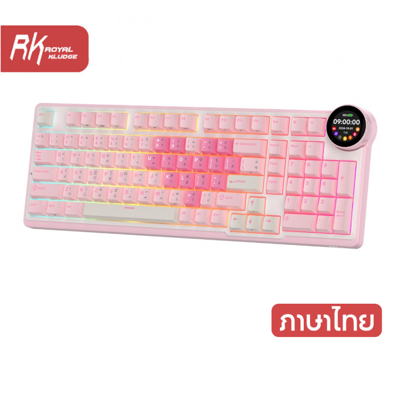 Royal Kludge RK N99 สีชมพู Melody 98 คีย์ Tri-Mode RGB แบบมีสายบลูทูธ 2.4G ไร้สายพร้อมหน้าจอ TFT แป้