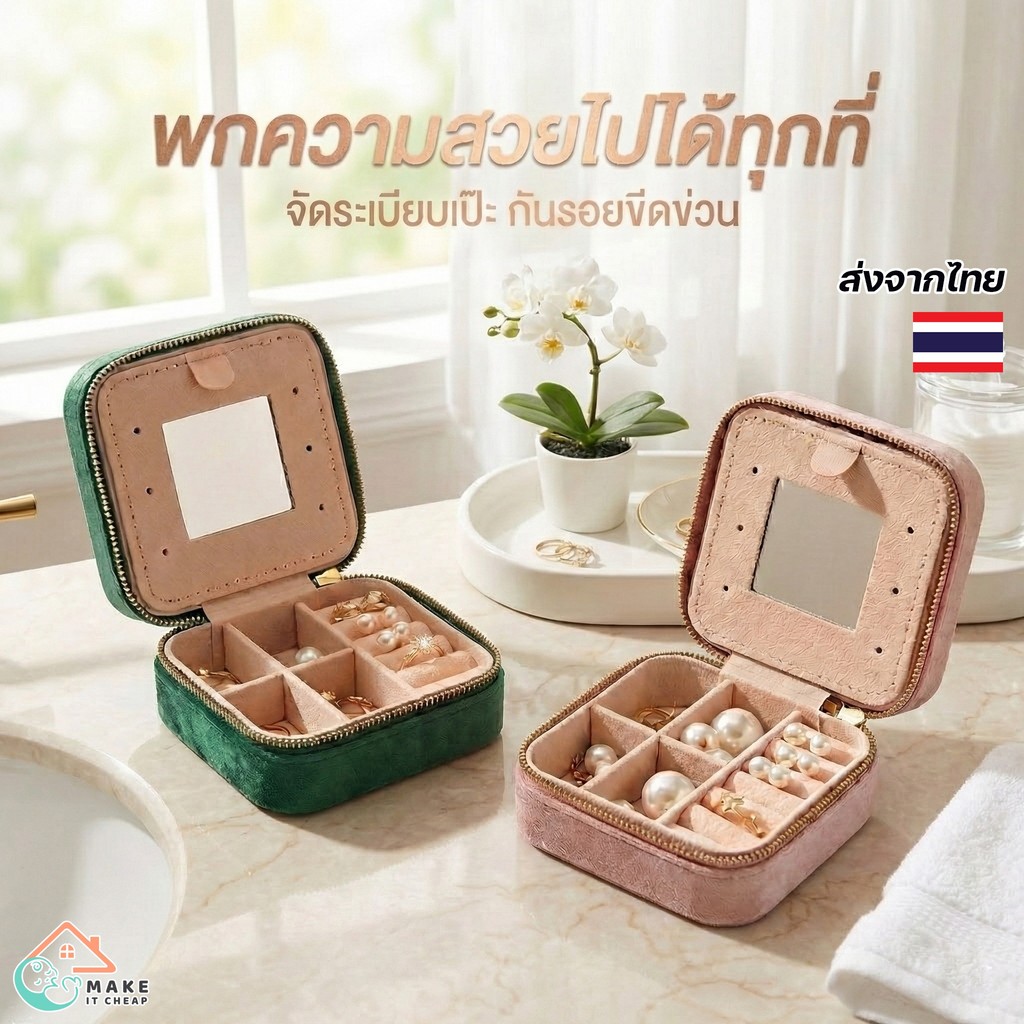 กล่องเก็บเครื่องประดับขนาดเล็ก พกพาสะดวก มีช่องแยกเก็บแหวนและต่างหู กันกระแทก เหมาะใช้เดินทาง
