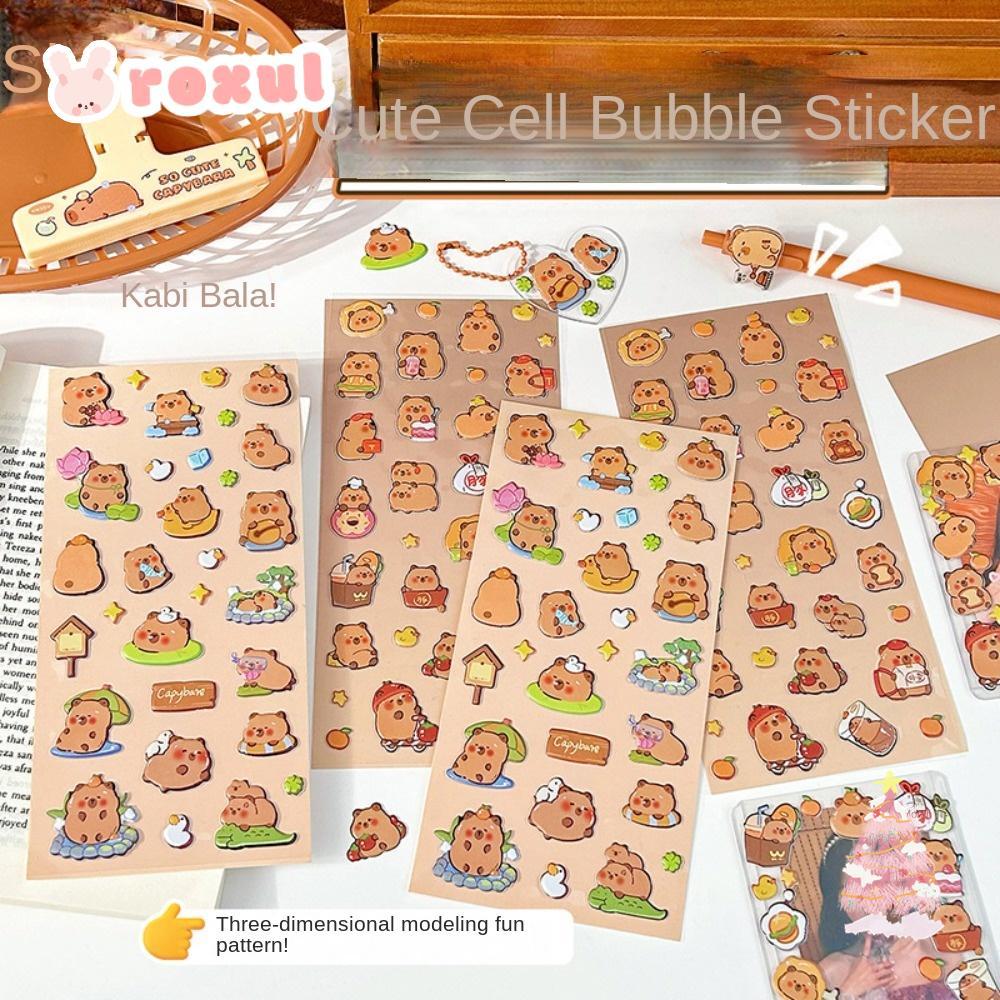 ROXUL Capybara Bubble Stickers, PVC DIY Hand Accounting Stickers, Lovely Easy To Tear Stationery Sti