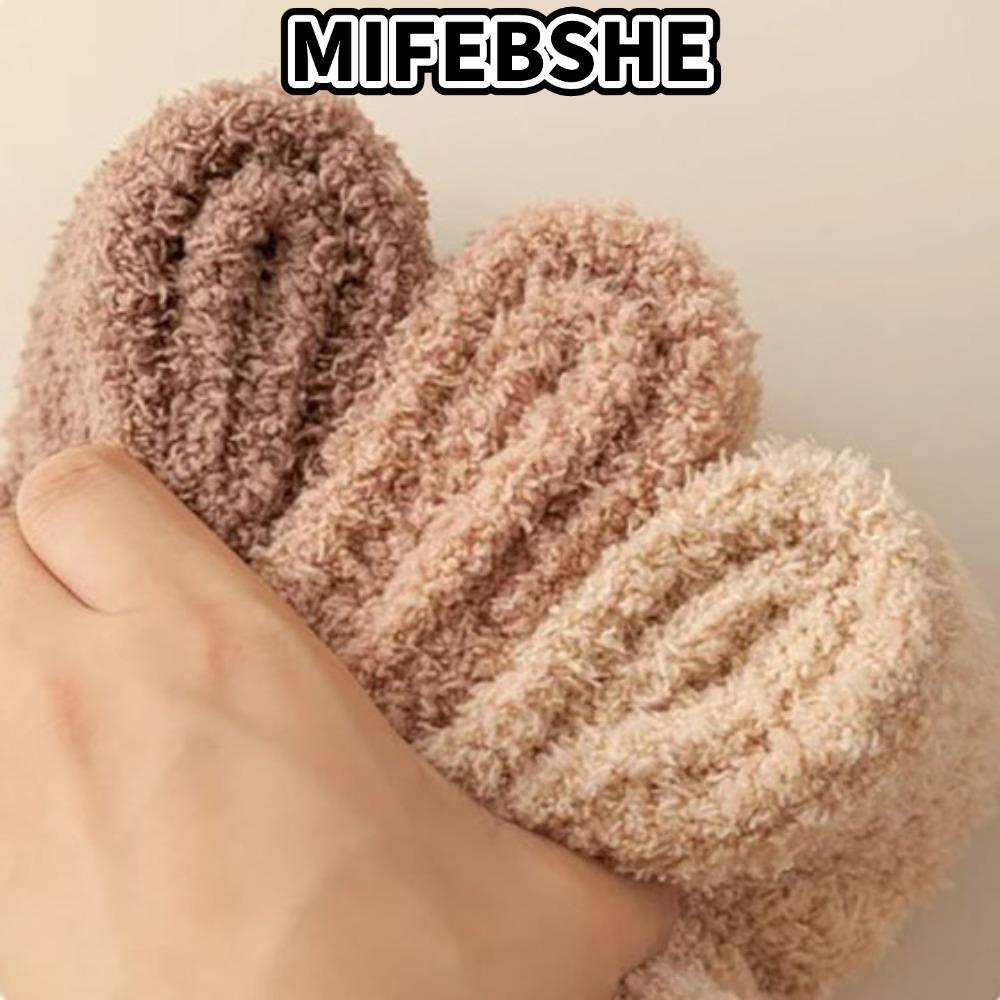 MIFEBEHE Warm Fuzzy Five Toe Sock, Warm Thickening Soft Fluffy Cozy หนาถุงเท้าความร้อน, Coral Velvet