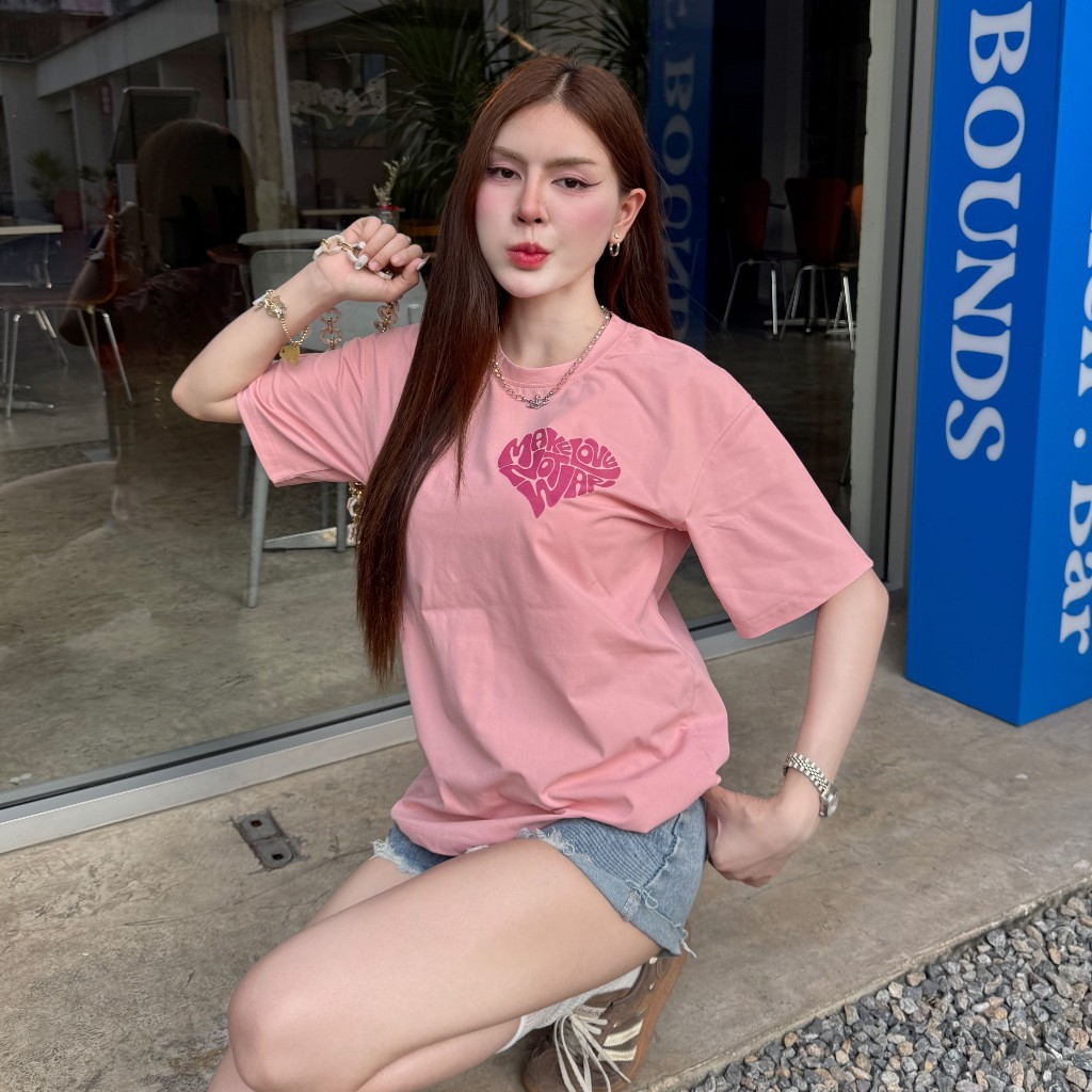 MesubShop เสื้อยืดทรงโอเวอร์ไซต์ เสื้อยืด มีไซส์ S-3XL สกรีนลายน่ารัก เสื้อคู่ รุ่น เสื้อยืดหยวน เล็ก