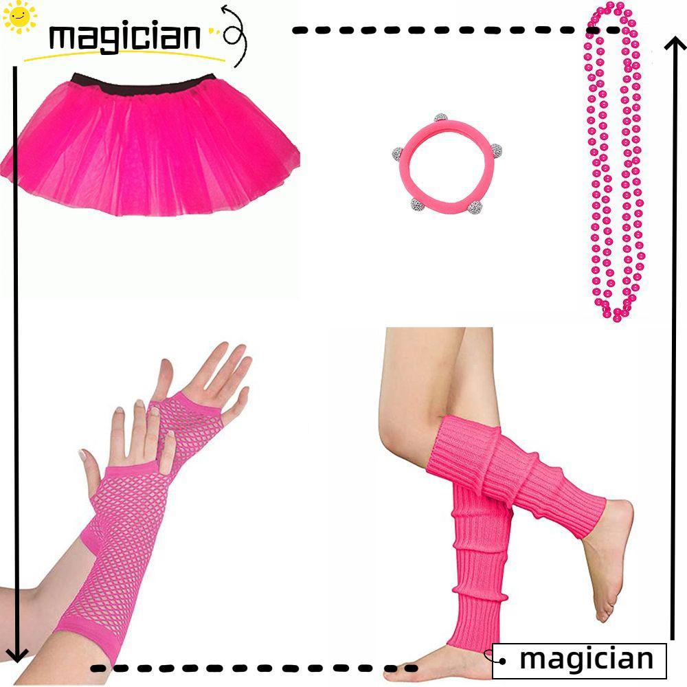MAGICIAN Neon 80s Prom party Tutu กระโปรงถุงมือลูกปัดเครื่องแต่งกายชุด