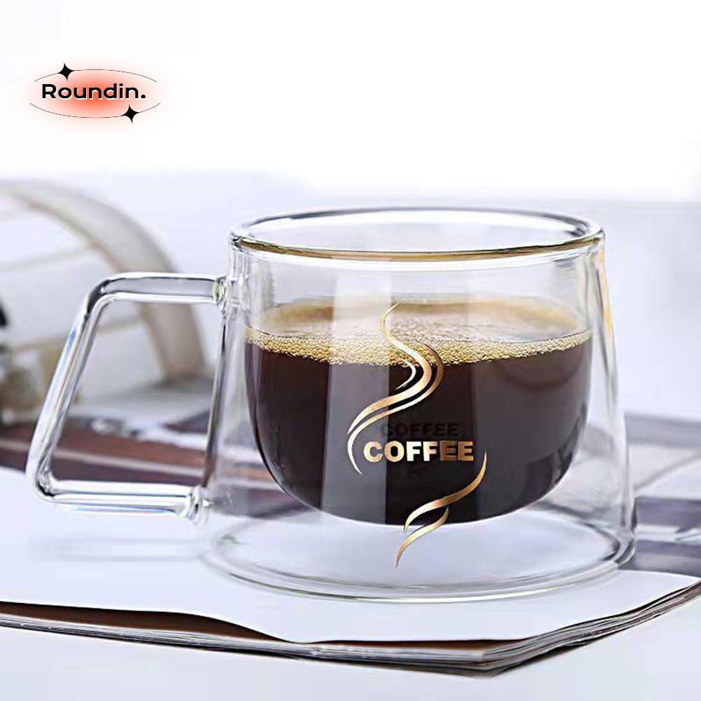 ROUNDIN 200ml ถ้วยชากาแฟฉนวน Double Wall แก้วอาหารเช้า Borosilicate สูง