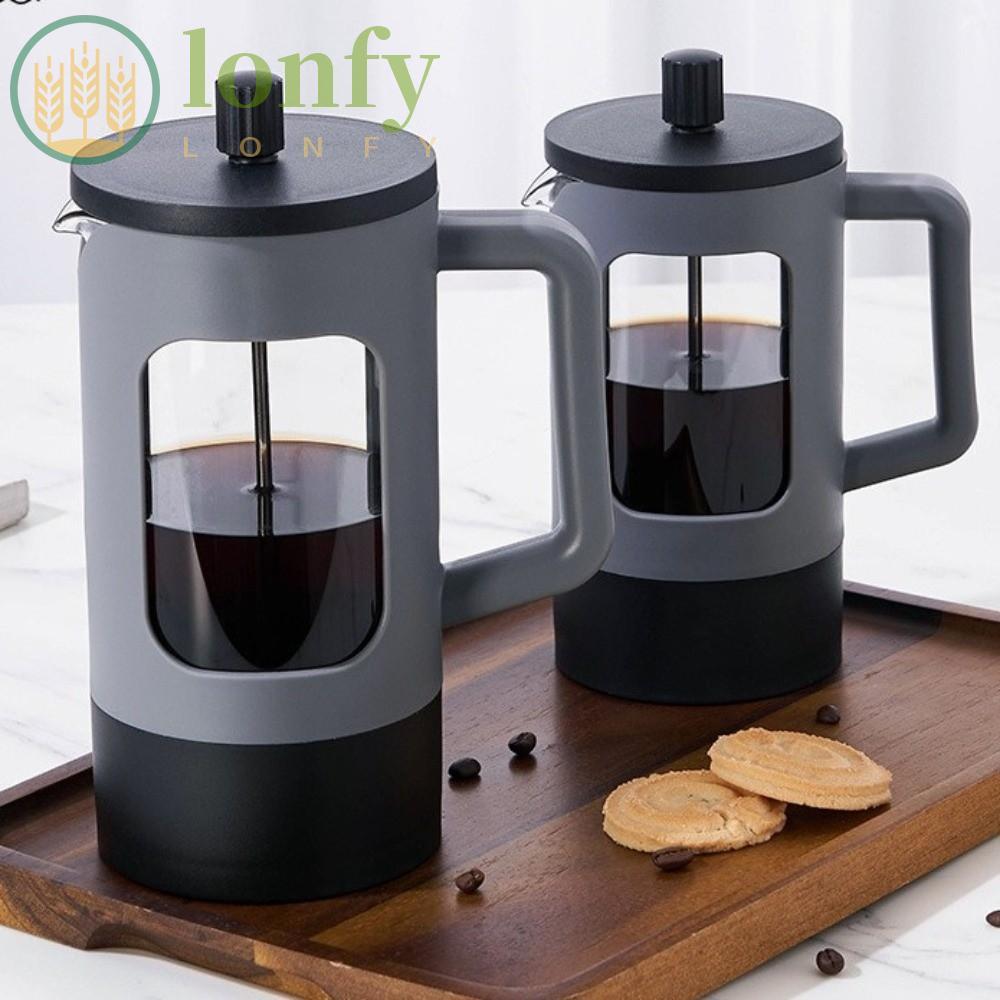 LONFY Tea Coffee Brewer, Borosilicate Glass Anti-Rust French Press เครื่องชงกาแฟ, แบบพกพามัลติฟังก์ช