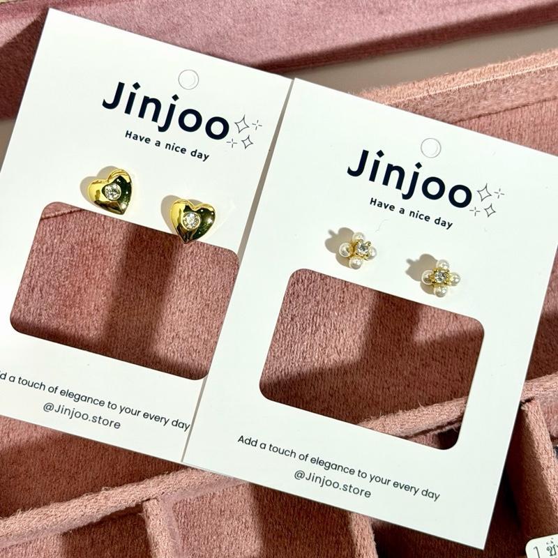 Jinjoo ต่างหูหัวใจ&ดอกไม้ รุ่น Tiny Love ดีไซน์น่ารัก มินิมอล หัวใจ Golden Glow Hear ดอกไม้ Petit Pearl Blossom