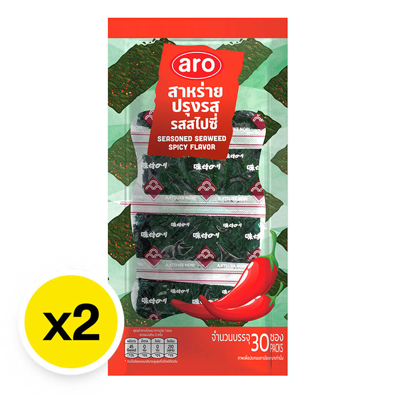 เอโร่ สาหร่ายปรุงรส รสสไปซี่ 30 ซอง x 2 (ARO Seasoned Seaweed Spicy Flavor 30 sachets x 2)