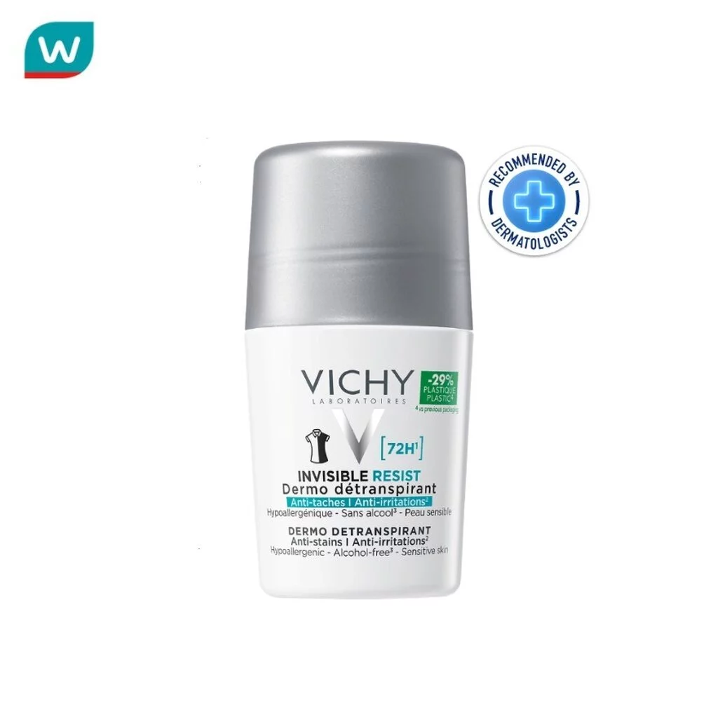 Vichy วิชี่ อินวิซิเบิล รีซิส เดอร์โม ดีแทรนส์ไพแรนท์ โรลออน 50 มล. (เหมาะกับคนออกกำลังกาย)