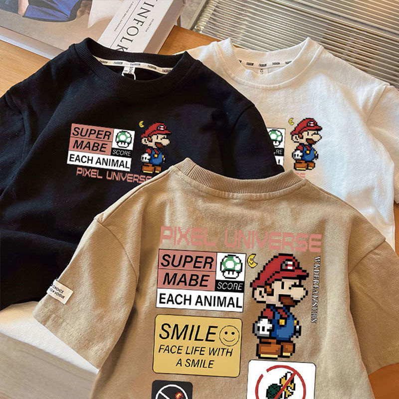 【จัดส่งภายใน 24 ชั่วโมง】 เสื้อยืดเด็ก / ลายมาริโอ / ผ้าฝ้าย 100% / เหมาะสำหรับเด็กอายุ 1-12 ปี