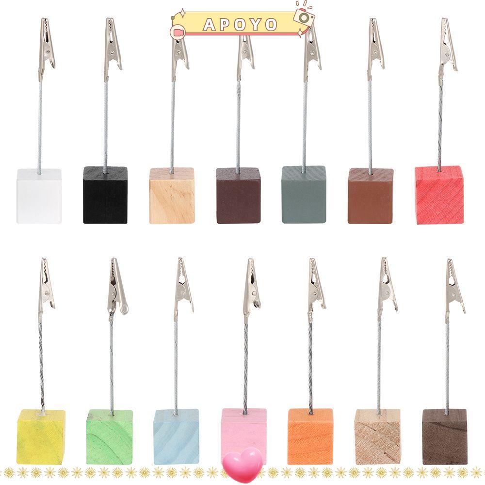 APOYO 1PC Place Card Paper Clamp Fashion Wooden Message Folder Memorandum Square Shape Photos Clips