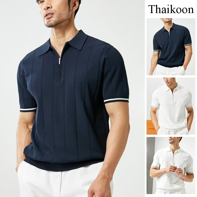 เสื้อโปโลแขนสั้น ครึ่งซิป ทำจากผ้าถักที่นุ่มและระบายอากาศได้ดี เหมาะสำหรับการสวมใส่ทั้งลำลองและการทำงาน