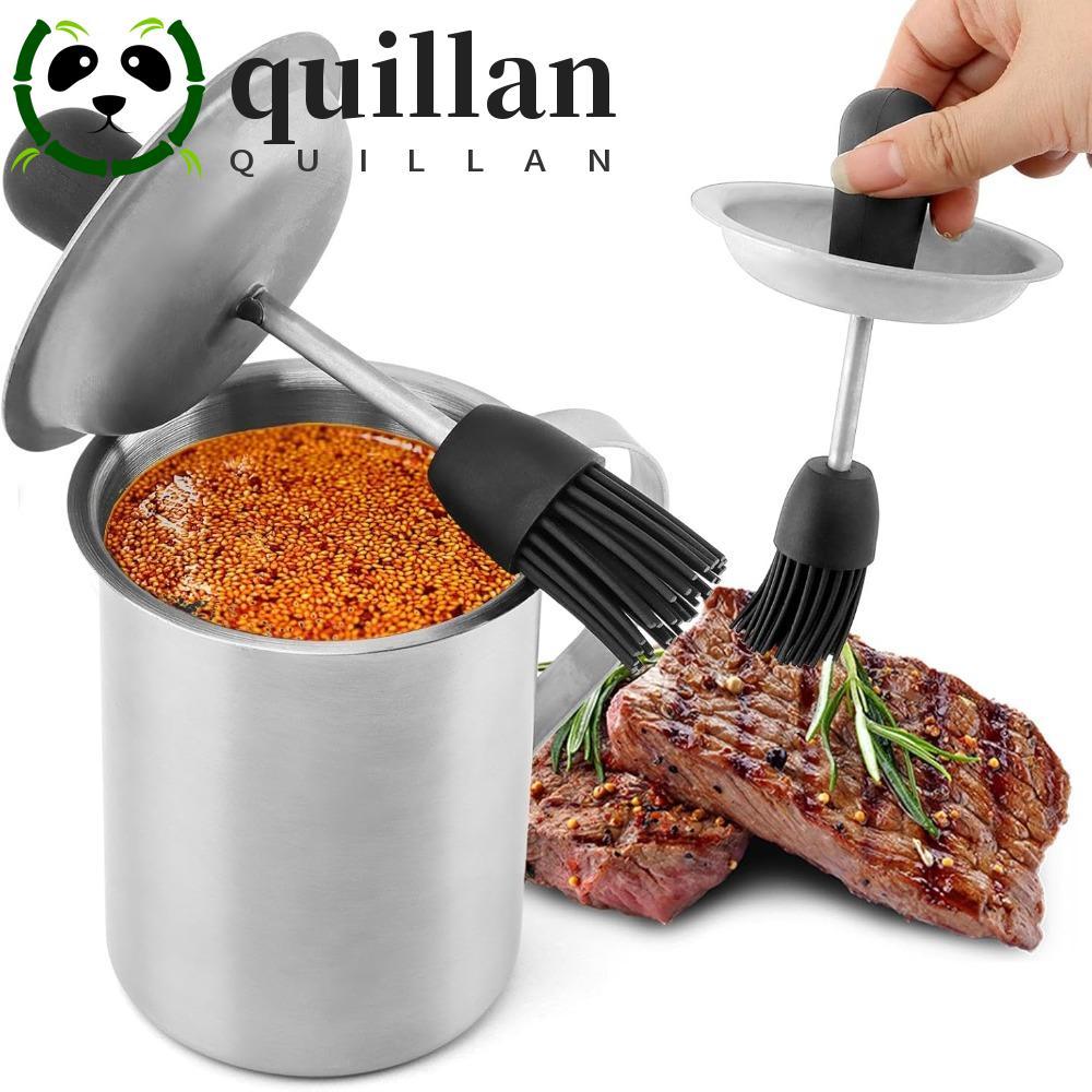 QUILLAN Basting Pot Set, Rust-proof Stainless sting Pot, Practical with Brush Dust Lid BBQ Oil Pot C