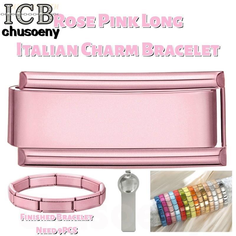สร้อยข้อมือสไตล์อิตาลี กุหลาบสีชมพูยาว ขนาดกำลังพอดี 9 มิลลิเมตร จากสแตนเลส ทำเอง เพิ่มเสน่ห์ให้แก่คุณ