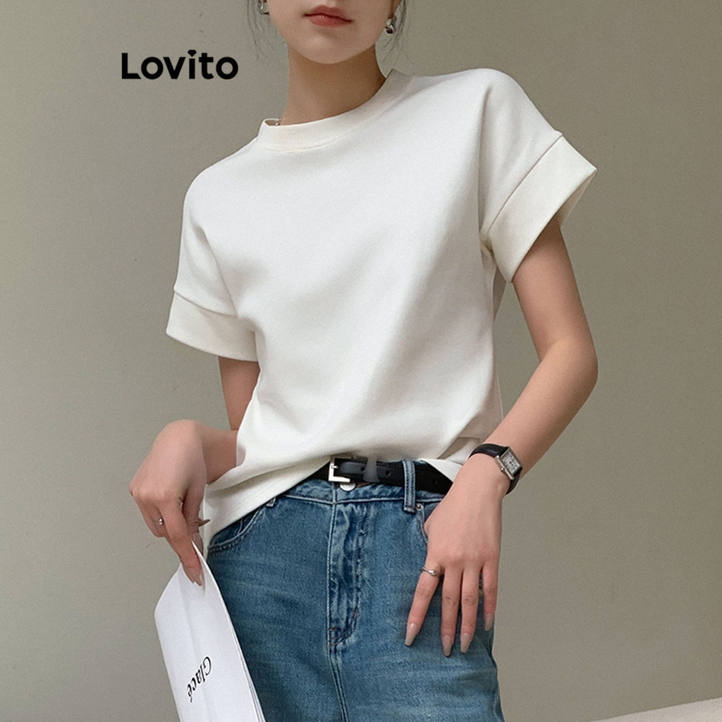 Lovito เสื้อยืดลําลองฤดูร้อนคมชัดผูกพันเสื้อยืดสําหรับผู้หญิง LNE40575 (หลากสี)