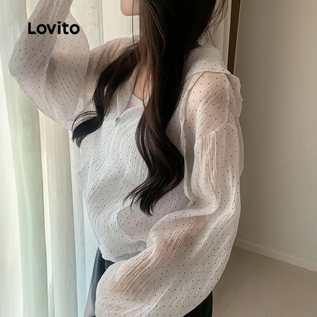 Lovito  แจ็คเก็ตลําลองสําหรับผู้หญิง สีขาว แบบเรียบง่าย เหมาะกับฤดูใบไม้ผลิและฤดูร้อน LNA134029