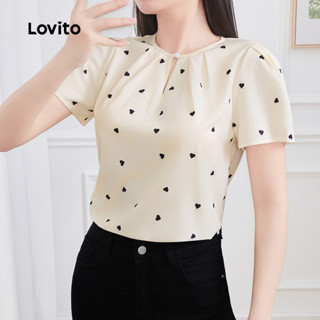Lovito โบฮีเมียน เสื้อ รูปหัวใจ จีบฤดูร้อน/ฤดูใบไม้ผลิเสื้อส…