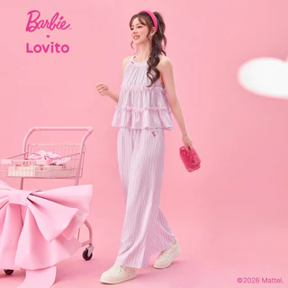 Barbie™ X Lovito แคชชวล เสื้อลําลองหรือกางเกงลําลองลายกระเป๋าสําหรับฤดูใบไม้ผลิ/ฤดูร้อน เสื้อหรือกางเกงผู้หญิง เกาหลี อินเทรนด์ PSBL2PAD031