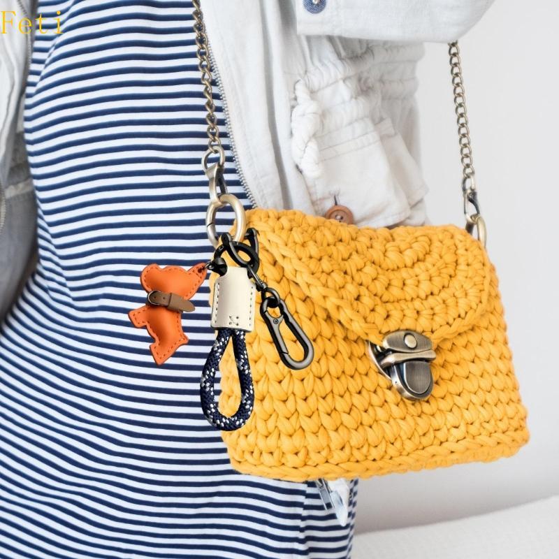 Premium Leather Keychain Carabiner French Dog Design for Driver Delivery Worker