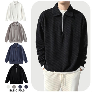 เสื้อแขนยาวคอปกมีซิป กันหนาว ผ้าลูกฟูก