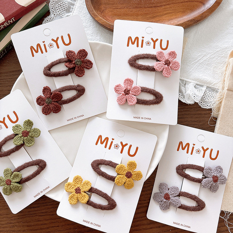 韩版ฤดูใบไม้ร่วงเด็กดอกไม้BB夹白色深色毛线 เข็มถัก小花海夹可爱发卡发饰เกาหลีต้นฤดูใบไม้ร่วงเด็กดอกไม้BBคลิปสีขาวสีเข้ม 