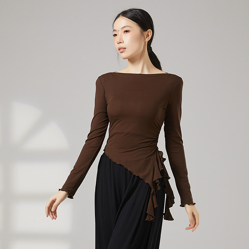 Modern Dance New Irregular Slit Ruffled Long-Sleeved Top Daily Exercise Clothing Body Classical Danc
