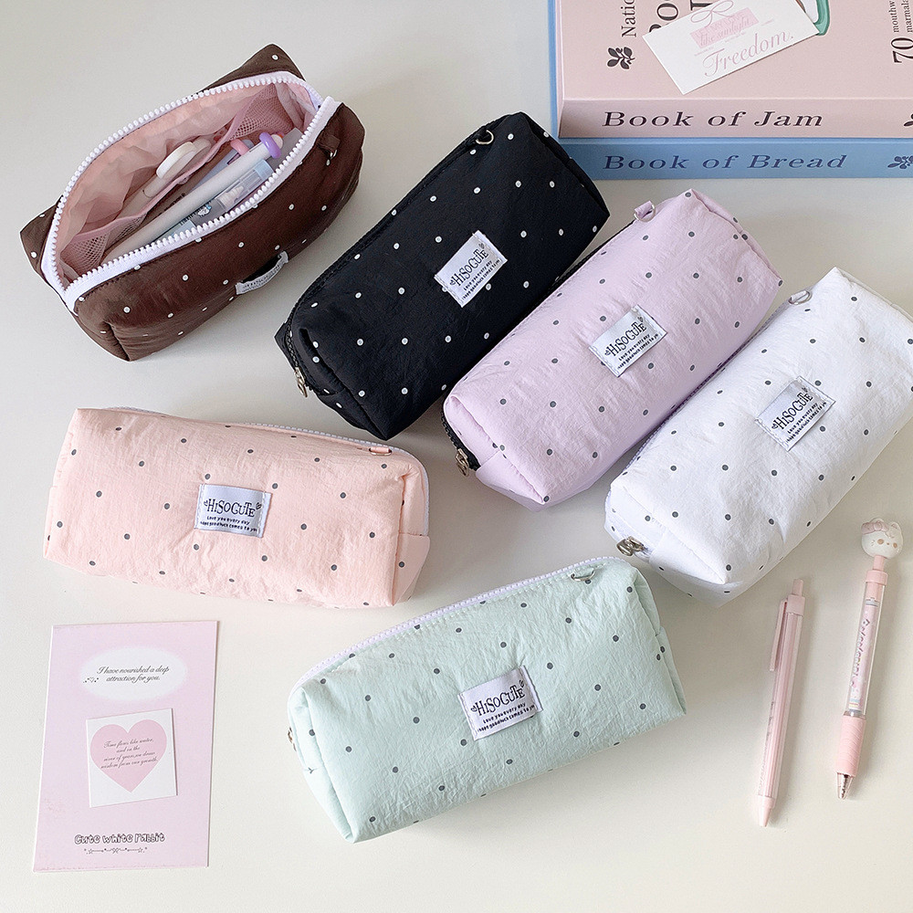 Ins Polka Dot กล่องดินสอนักเรียนความจุขนาดใหญ่กระเป๋าเครื่องเขียนกระเป๋าเก็บแบบพกพากระเป๋าเครื่องสําอางน่ารัก