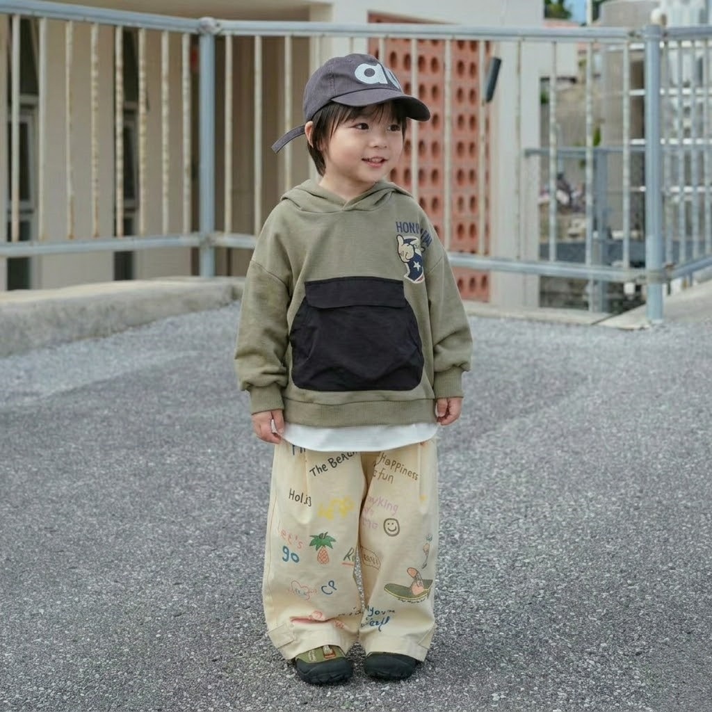 Theioioio กางเกงขาบานเด็กหญิง ผ้าคอตตอน 100% ลายพิมพ์  อาร์ต สีเบจ สไตล์วินเทจ 2-6 ขวบ TRC20285