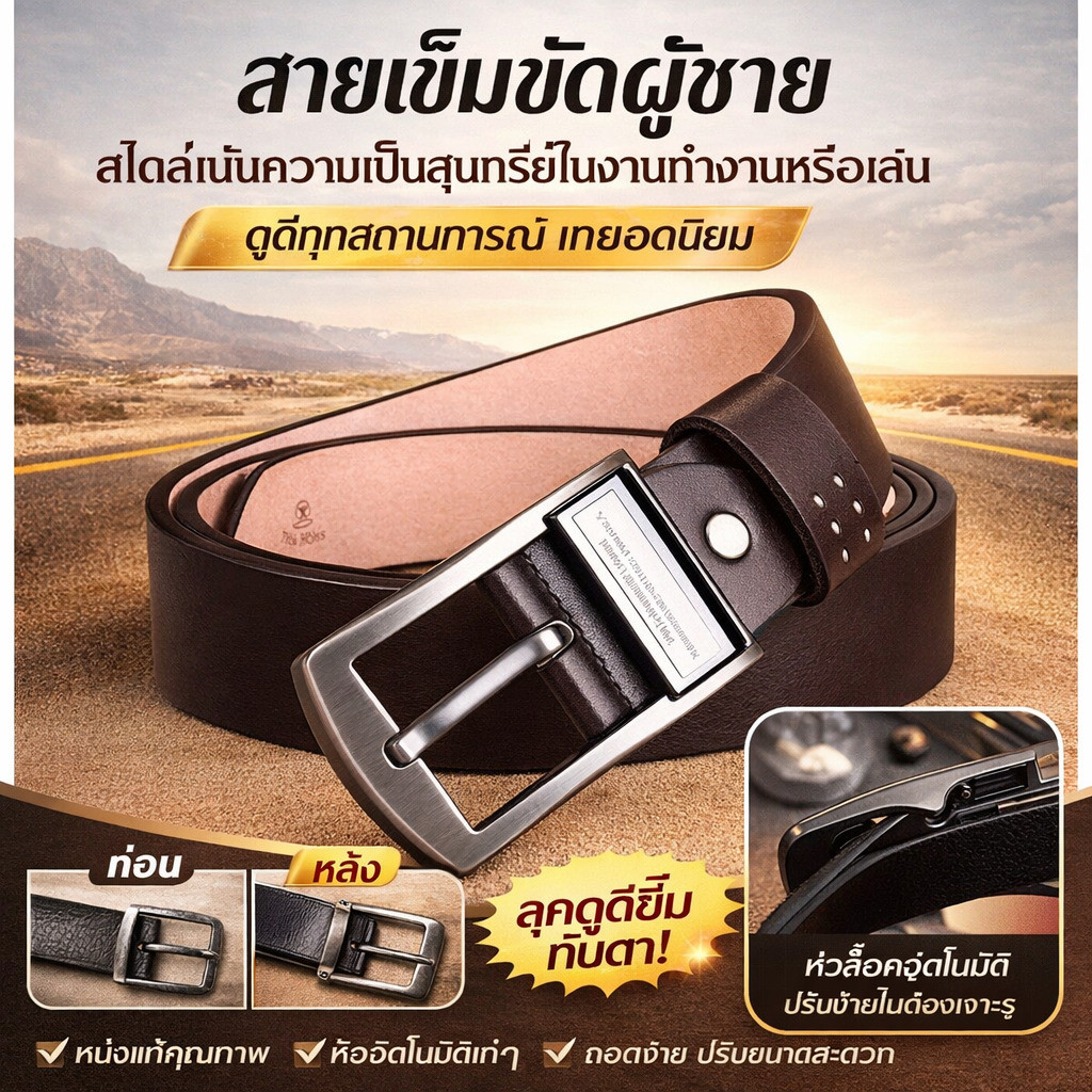 ลด 50%/COD เข็มขัดหนังแท้สำหรับผู้ชาย - คุณภาพสูง ทนทาน ไม่ลอกง่าย/ฝีมือประณีต สวยงาม หรูหรา ทันสมัย ​​สไตล์ธุรกิจ/ปรับขนาดได้/เข็มขัดหนังวัวแท้พรีเมียม หัวเข็มขัดอัลลอย/ไม่ต้องเจาะรู