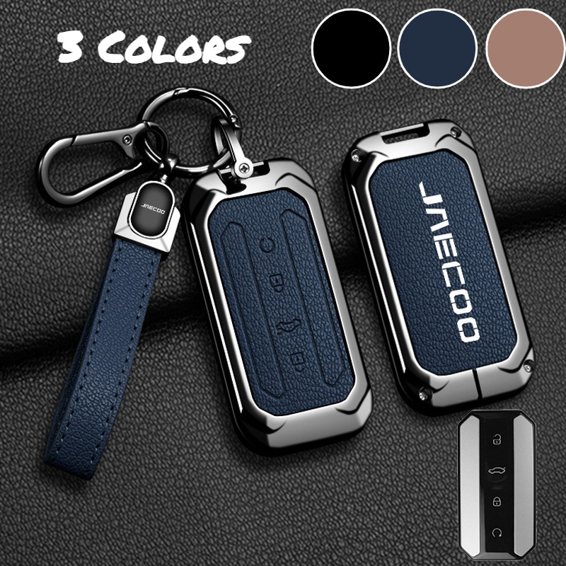 สังกะสีอัลลอยด์รถสมาร์ท Key กรณี Fob ผู้ถือ Goatskin ปุ่มหนังแท้รีโมทคอนโทรลสําหรับ Chery Omoda Jaecoo 7 J5 J7 Lucano Oumengda C7