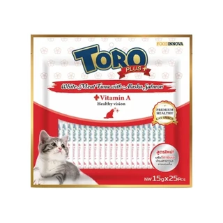 Toro Toro Plus โทโร่ พลัส ขนมแมวเลีย สูตรทูน่าเนื้อขาว หอมอร่อย แมวชอบ แมวเลีย ขนาด 15g x 25 ซอง