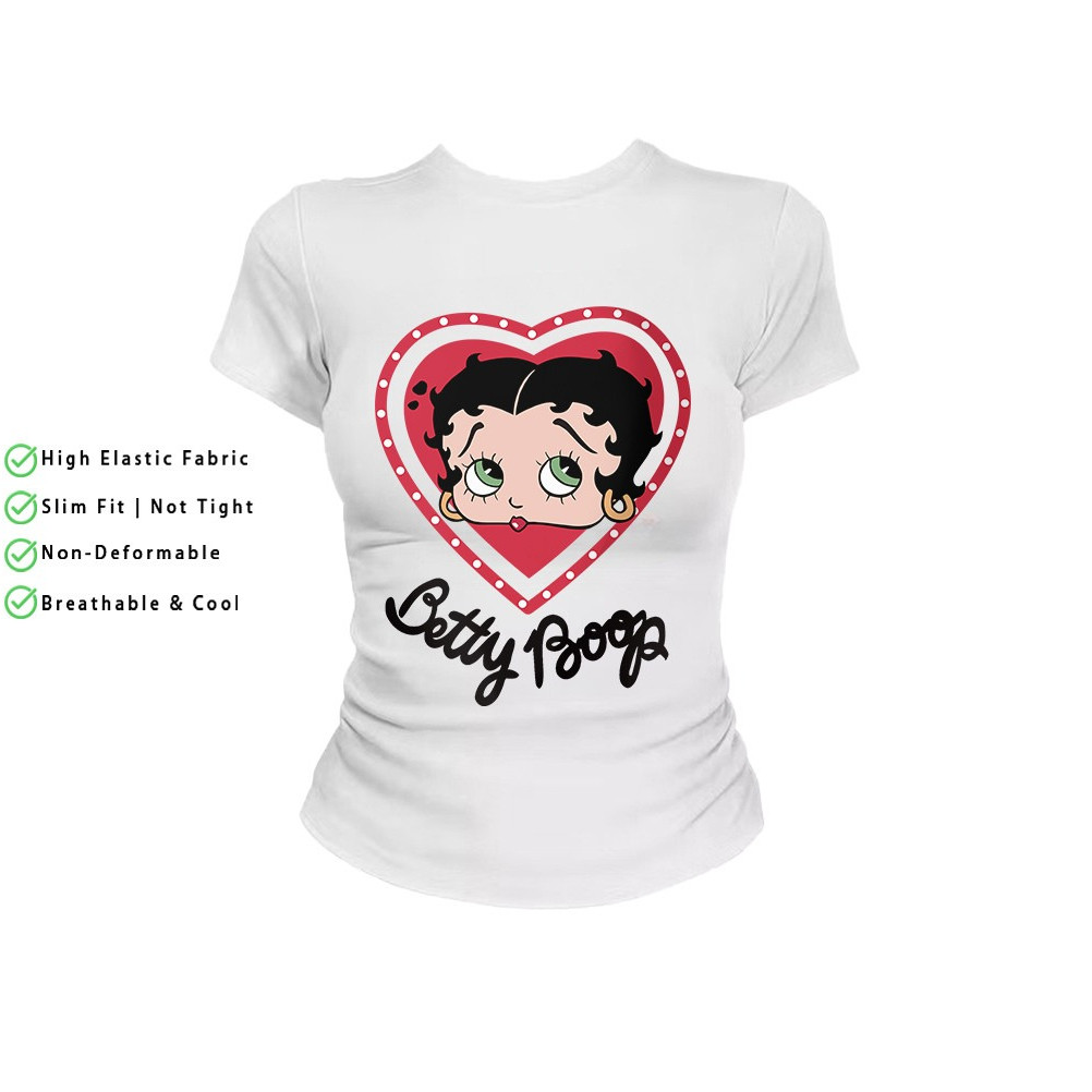 COD（จัดส่งภายใน 24 ชั่วโมง）เสื้อสาวอวบ เสื้อครอปท็อป แขนสั้น babytee สไตล์เกาหลี y2k T-shirt | รูปแบบการ์ตูนสหรั 010