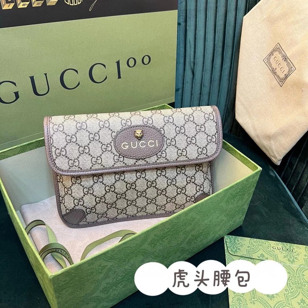 GUCCI ใหม่ 2023 กระเป๋าคาดเอว ลายหัวเสือ ทำจากหนังแท้