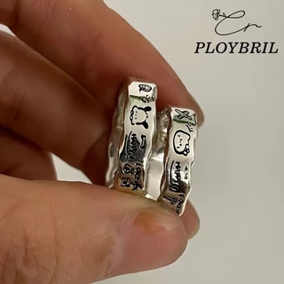 PLOYBRIL แหวนนิ้วชี้ ลายการ์ตูนคิตตี้ แมว พีช่า สุนัข กราฟฟิติน่ารัก สไตล์มินิมอล สําหรับคู่รัก J016