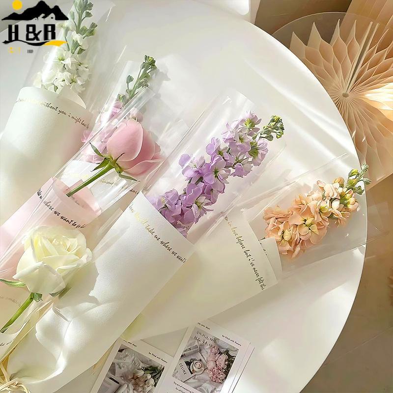 H & B 20 ชิ้นดอกไม้ Wrappers สีสันโปร่งใสกระเป๋าเดี่ยว Bouquet Wrapper สําหรับช่อดอกไม้ดอกไม้ Wrappe