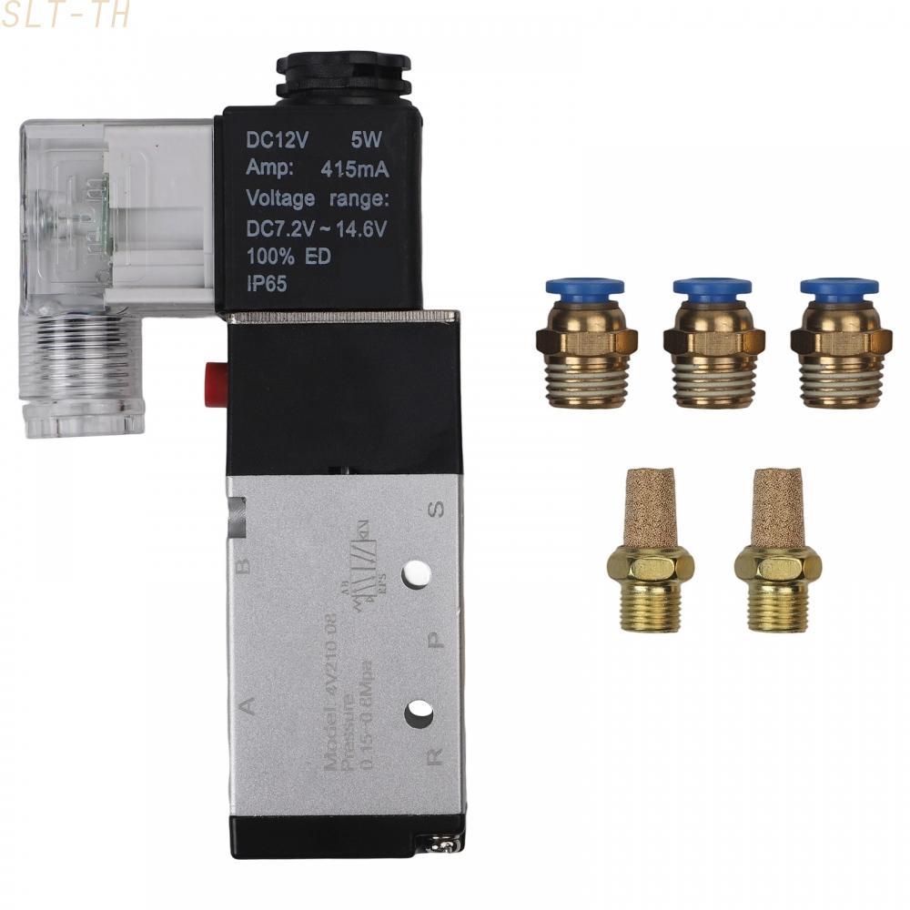 [SLTTH]DC 12V 4V21008 Solenoid Valve Pneumatic 5 Port Two Position with Connectors Pack[Ready stock]