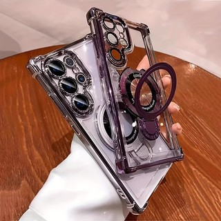 เหมาะสําหรับ Samsung S26 Ultra Metal Magnetic Transparent Stand เคสโทรศัพท์ Galaxy S26 Ultra S26Plus s25 s24 s23 s22 Ultra plus
