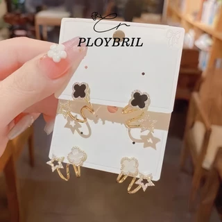 PLOYBRIL ใหม่ ต่างหูคริสตัล รูปดาวโคลเวอร์ เครื่องประดับแฟชั่น สําหรับผู้หญิง E052