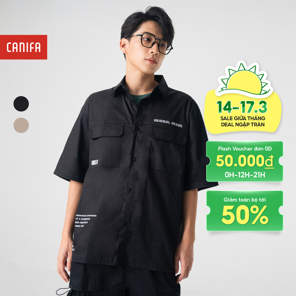 เสื้อเชิ้ตผู้ชาย CANIFA คอปกเยอรมันและแขนพิมพ์ลาย 8TH23S003